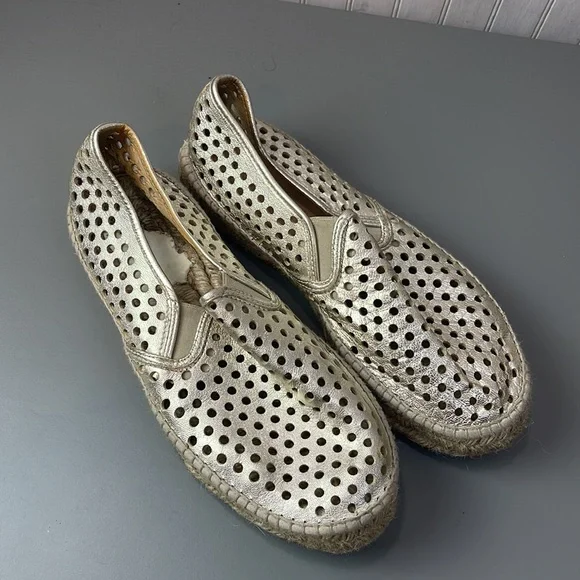 LOEFFLER RANDAL GOLD PERFORATED ESPADRILLES - Picture 2 of 7
